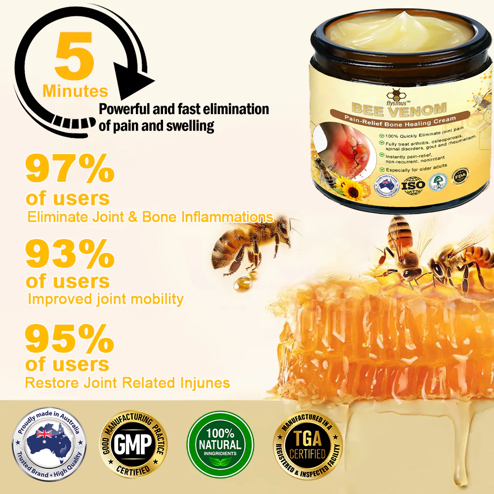 ✅Official Store: flysmus™ Bee-Venom Pain-Relief Bone Healing Cream👨⚕️Orthopaedic Association(AOA) Approved (Reducing joint swelling, pain, stiffness, redness, warmth, soreness, and joint fatigue)